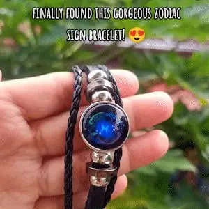 Zodiac constellation black leather bracelet