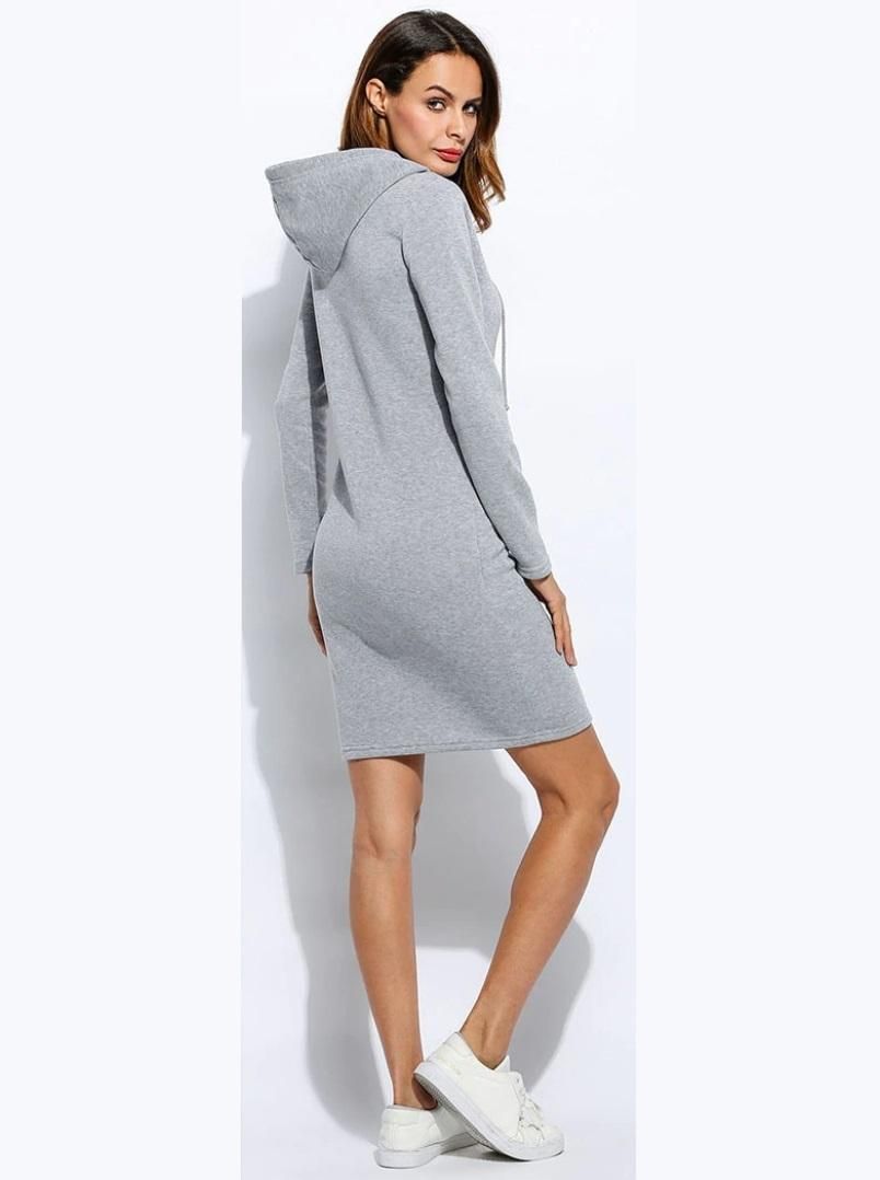 Women's Lycra Solid Hooded Neck Bodycon Short Dress